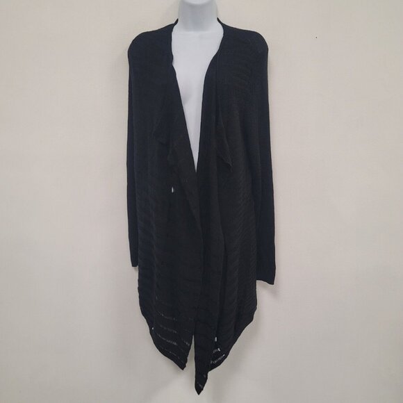 Eileen Fisher Womens Merino Wool Open Ribbed Cardigan Size L Black Layer Witchy - Picture 1 of 11